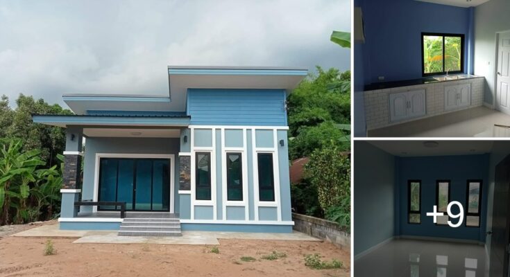 แบบบ้านโมเดิร์นกะทัดรัด โทนสีฟ้า ขนาด 2 ห้องนอน 2 ห้องน้ำ พื้นที่ใช้สอย 70  ตารางเมตร